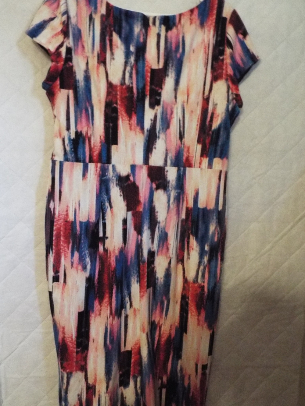 Abstract Print Sheath Dress in Blue-Pink